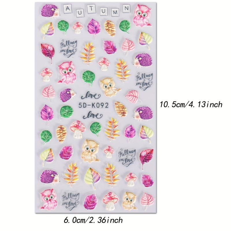 Autumn Leaves Nail Art Stickers Decals Waterproof 3D Stereoscopic Embossed