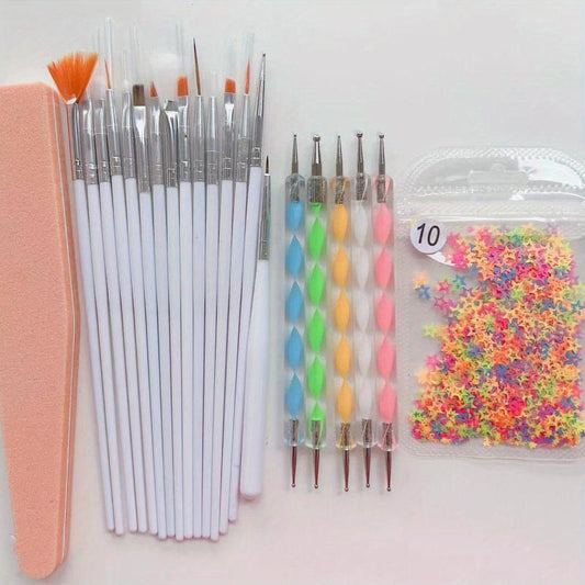 Nail Art Decoration Sets with Glitter Sequin, Brushes, Dot Tools, Buffer File