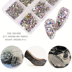 Crystal AB Glass Rhinestones For Nails Mixed Size 3D Flatback Strass Gems