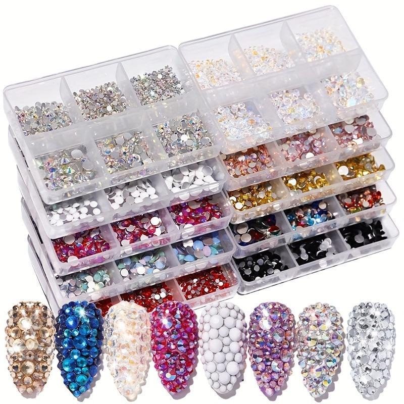 Crystal AB Glass Rhinestones For Nails Mixed Size 3D Flatback Strass Gems