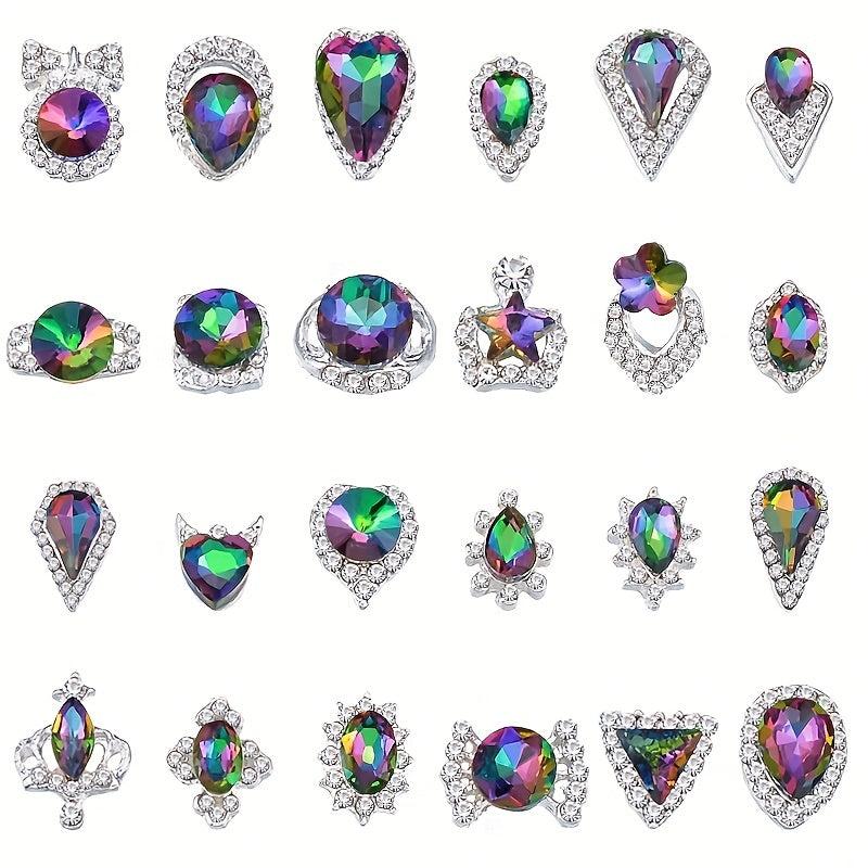 24 Pcs Alloy Nail Art Charms With Rhinestones 3D Nail Art Accessories