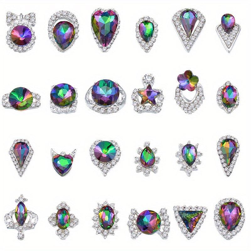 24 Pcs Alloy Nail Art Charms With Rhinestones 3D Nail Art Accessories