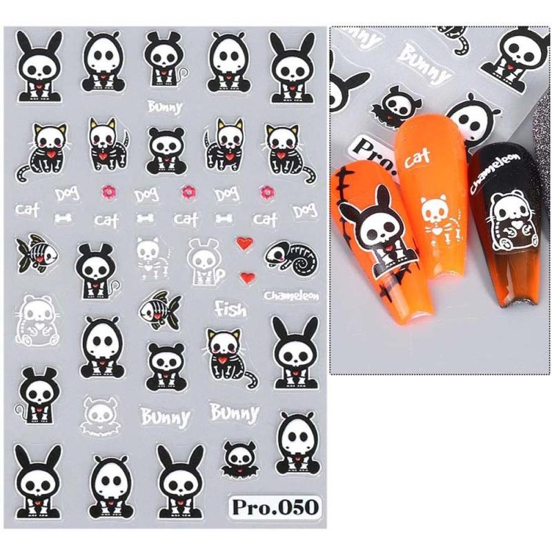 5D Halloween Nail Art Stickers Decals, Ghost Pumpkin Skull Nails Decals