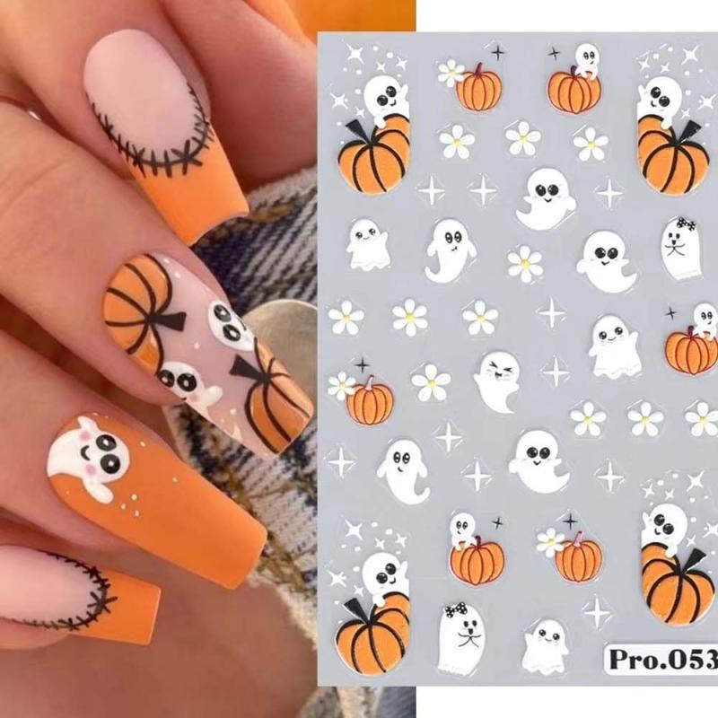 5D Halloween Nail Art Stickers Decals, Ghost Pumpkin Skull Nails Decals