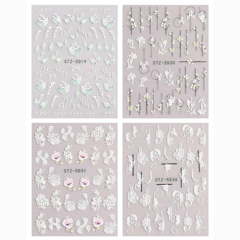 3D Embossed Spring Flower Nail Art Decals 5D Colorful Summer Floral Supplies