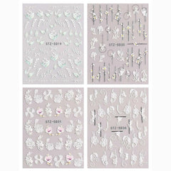 3D Embossed Spring Flower Nail Art Decals 5D Colorful Summer Floral Supplies
