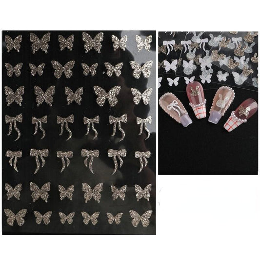 Glitter Rabbit Bowtie Butterfly Nail Art Stickers Self Adhesive Decals