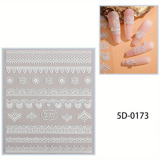 5D Embossed Nail Art Stickers for Bride Wedding Use