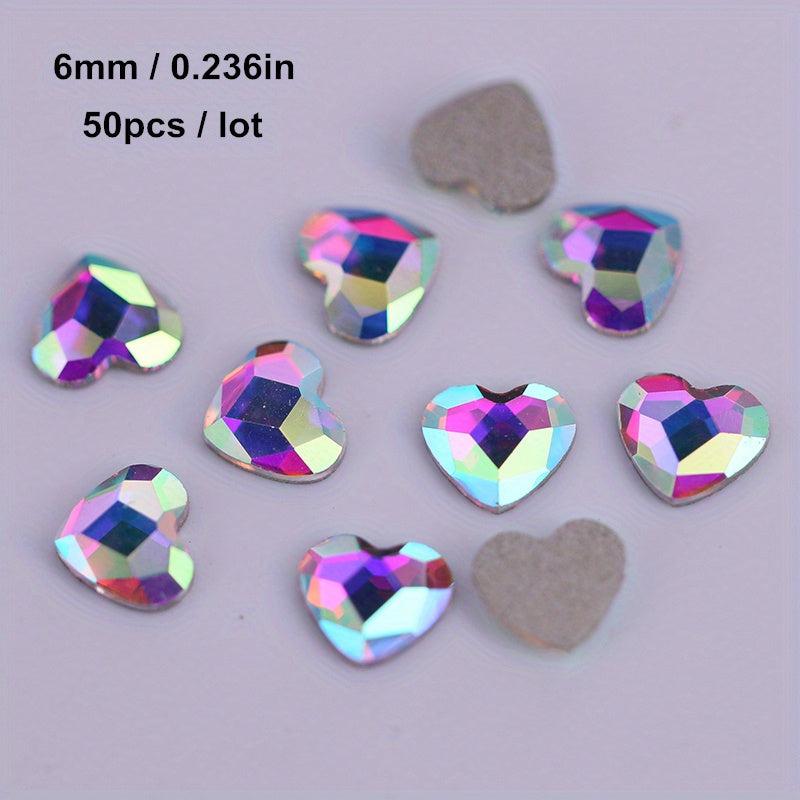 50Pcs Heart Shaped Nail Art Rhinestones Crystal AB Gemstones