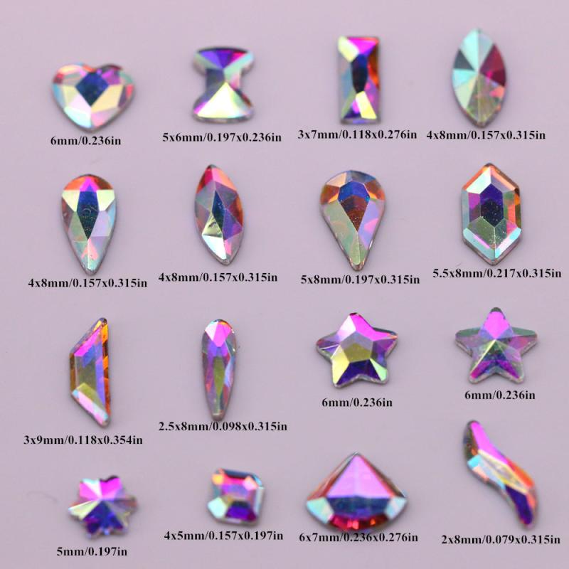 50Pcs Heart Shaped Nail Art Rhinestones Crystal AB Gemstones