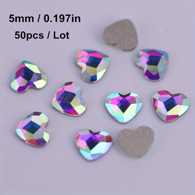 50Pcs Heart Shaped Nail Art Rhinestones Crystal AB Gemstones