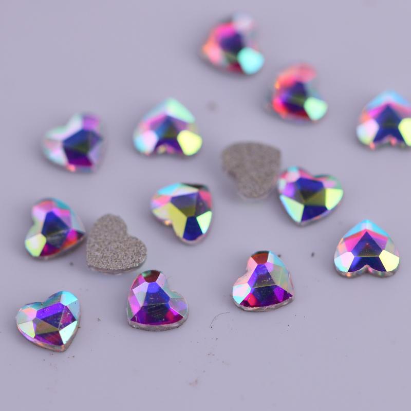 50Pcs Heart Shaped Nail Art Rhinestones Crystal AB Gemstones