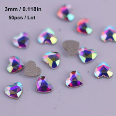 50Pcs Heart Shaped Nail Art Rhinestones Crystal AB Gemstones
