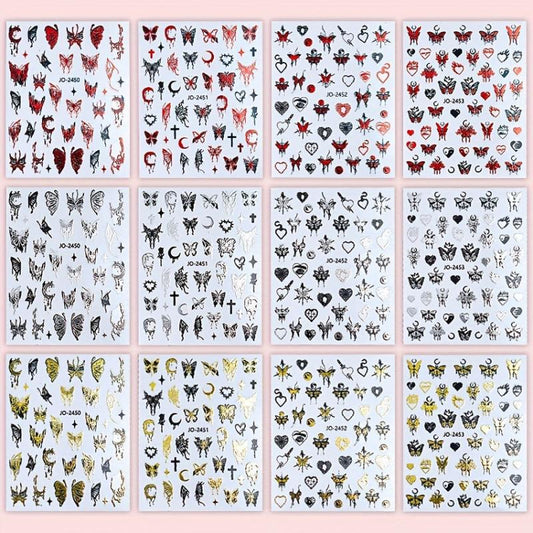 Golden Butterfly Rose Heart Nail Art Stickers