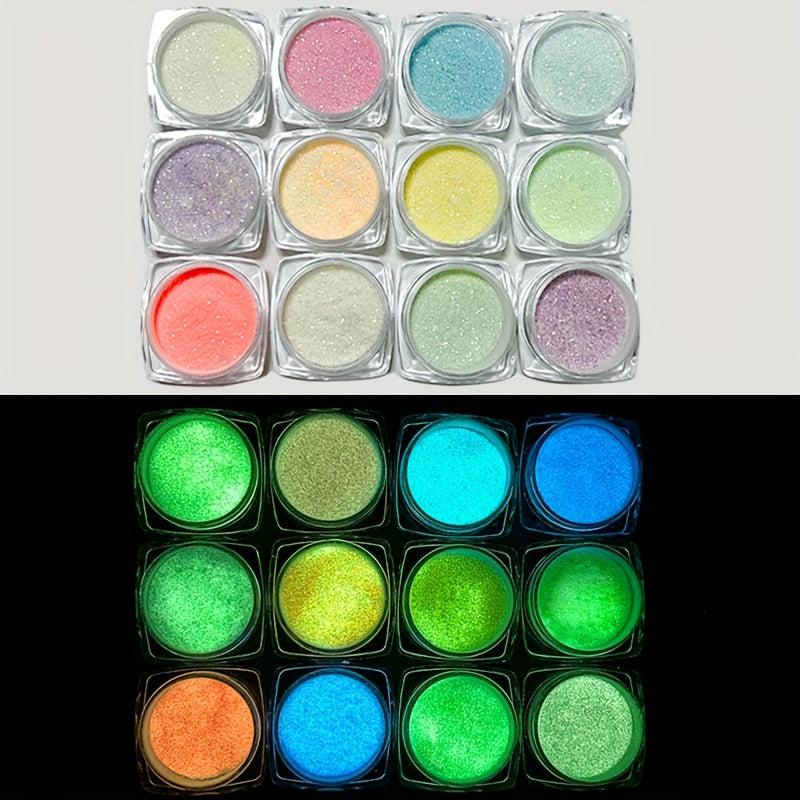 12 Colors Luminous Nail Powder Night Fluorescent Pigment Holographic Glitter