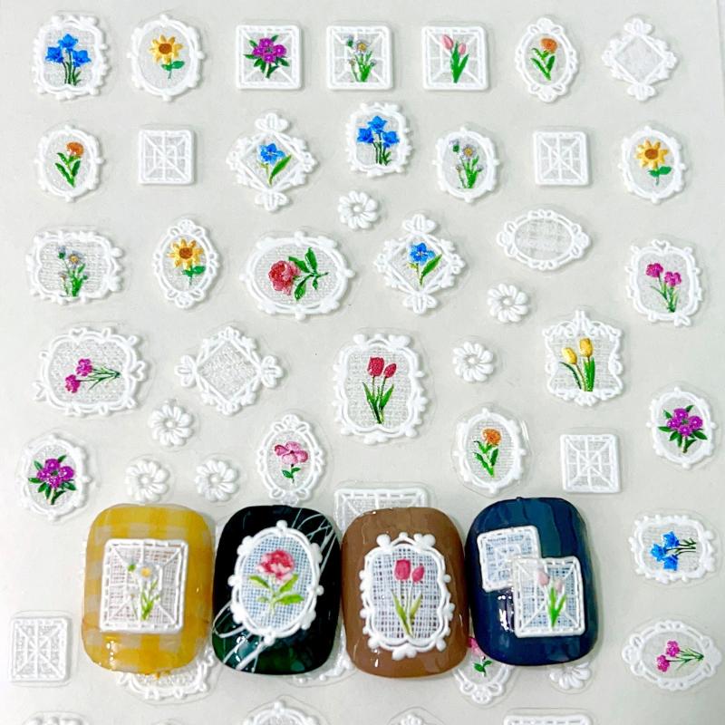 5D Embossed Mirror Flower Nail Art Stickers