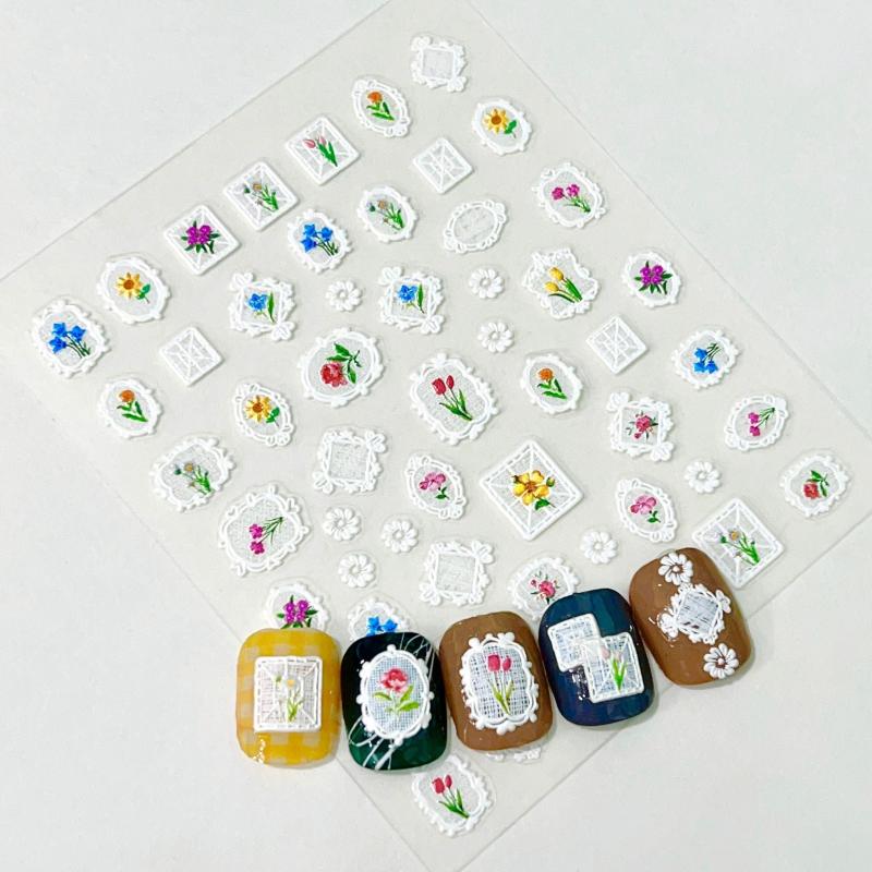 5D Embossed Mirror Flower Nail Art Stickers
