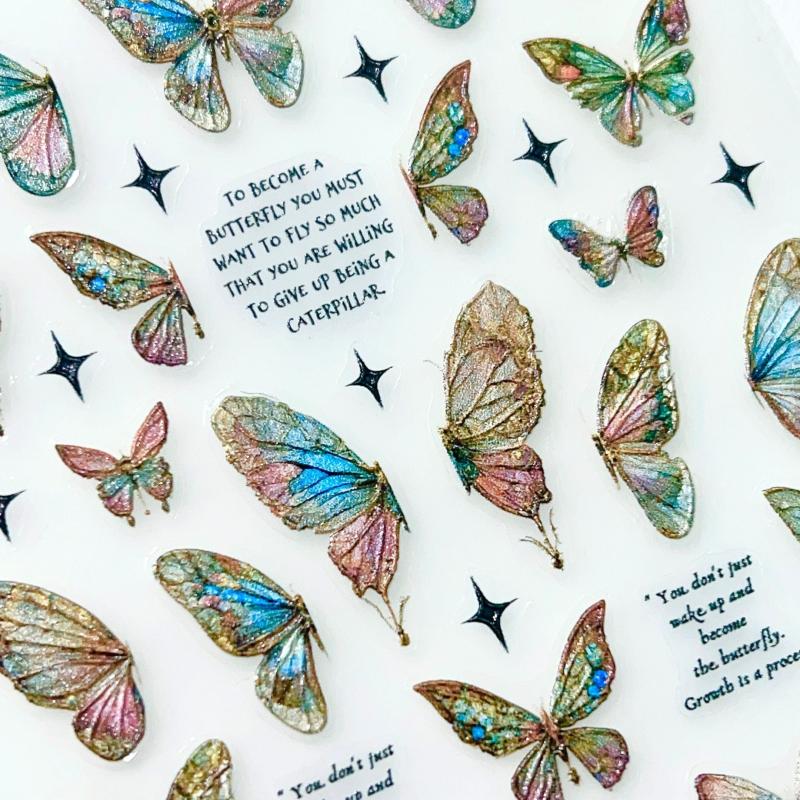 5D Butterfly Nail Art Stickers Gradient Decals Self Adhesive