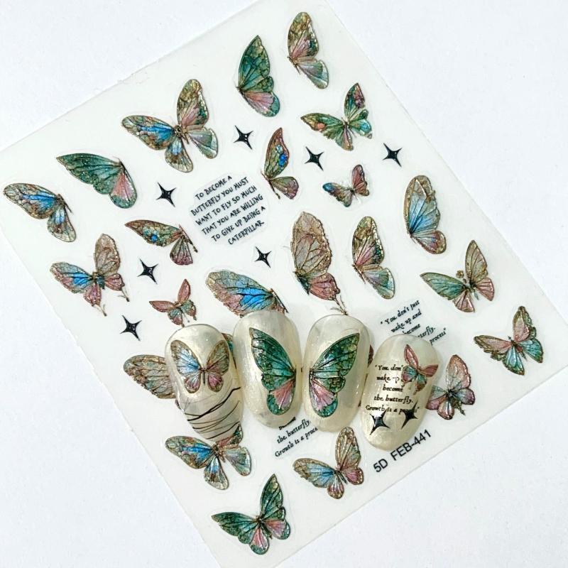 5D Butterfly Nail Art Stickers Gradient Decals Self Adhesive