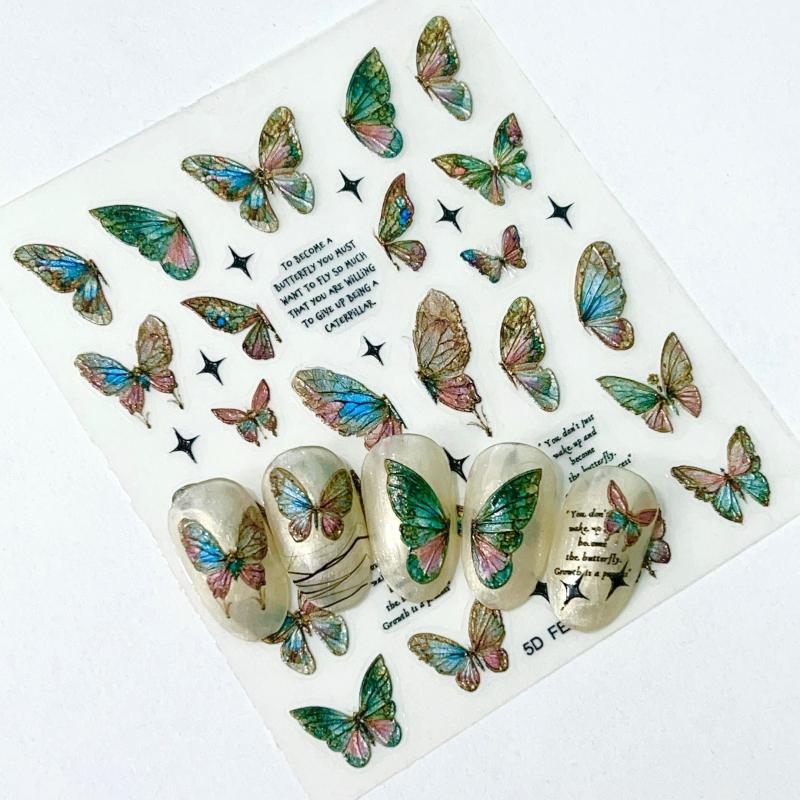 5D Butterfly Nail Art Stickers Gradient Decals Self Adhesive