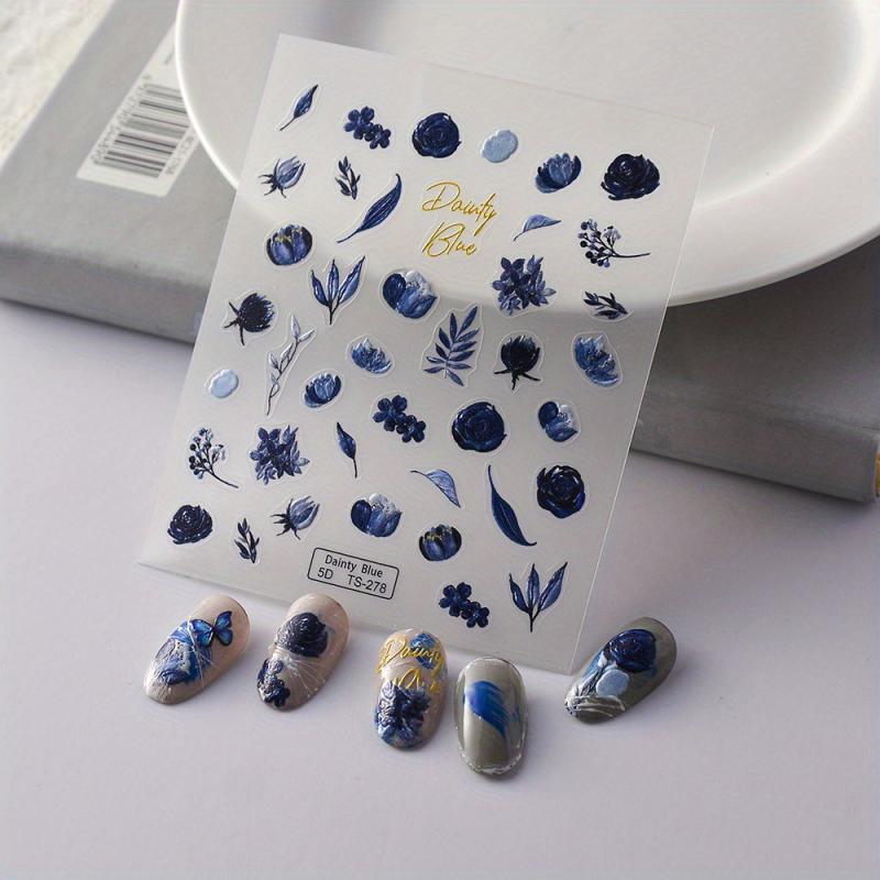 5D Embossed Flower Nail Art Stickers Self Adhesive Decals for DIY or Salons