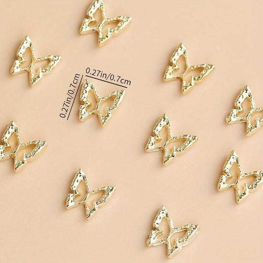 10pcs Rhinestone Golden Butterfly Nail Charms 3D Alloy Nail Gem Accessories