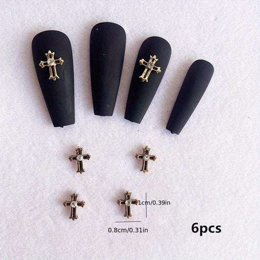 10pcs French 3D Cross Nail Charms Silver Rhinestone Accents for Women's Nails