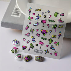 5D Embossed Cartoon Nail Art Stickers Bird Mushroom Palm Tree Nail Art Decals