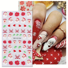 5D Christmas Nail Art Stickers Snowman Elk Santa Claus Snowflake