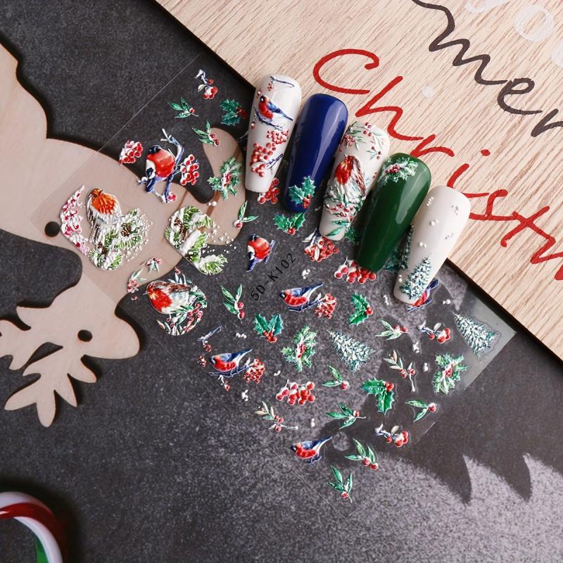 5D Christmas Nail Art Stickers Snowman Elk Santa Claus Snowflake