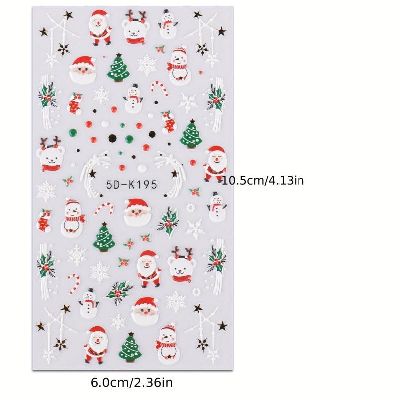 5D Christmas Nail Art Stickers Snowman Elk Santa Claus Snowflake
