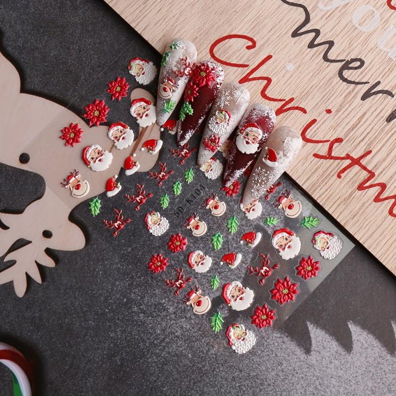 5D Christmas Nail Art Stickers Snowman Elk Santa Claus Snowflake