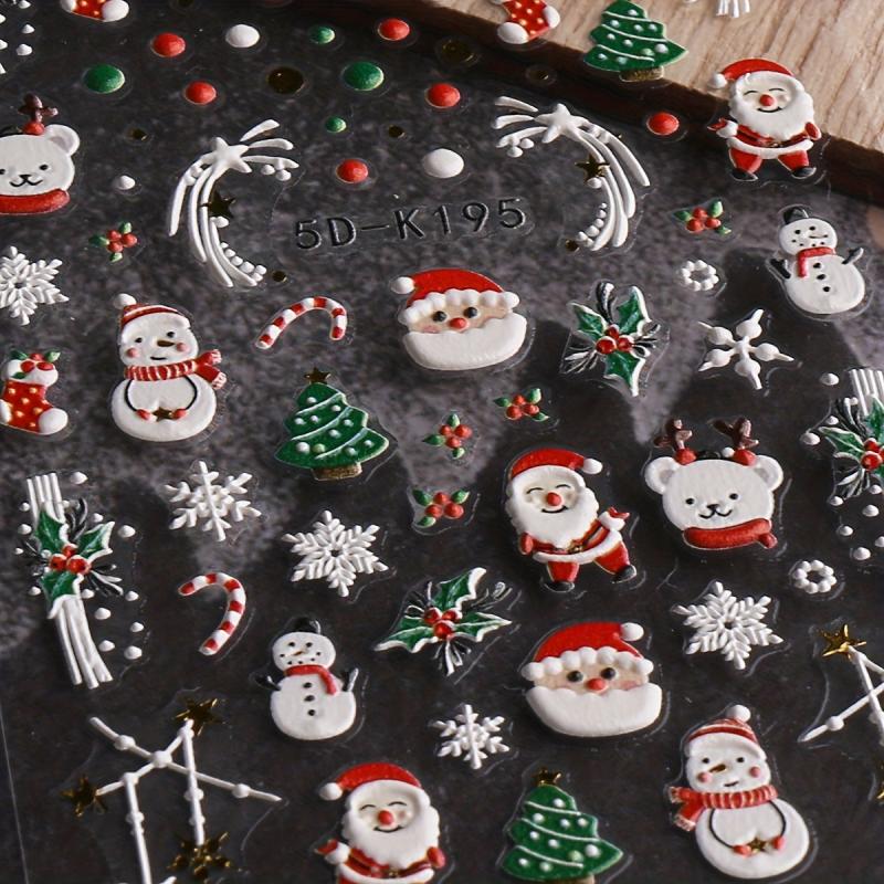 5D Christmas Nail Art Stickers Snowman Elk Santa Claus Snowflake