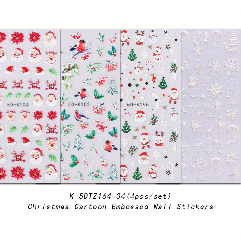 5D Christmas Nail Art Stickers Snowman Elk Santa Claus Snowflake