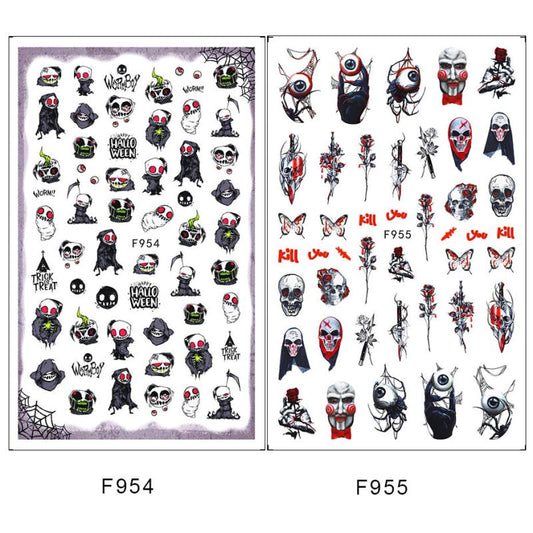 2 Sheets Halloween Nail Art Stickers 3D Nail Decals
