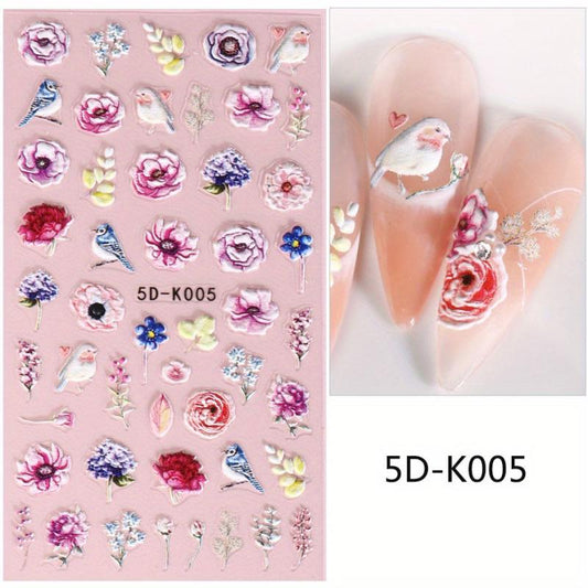5D Embossed Nail Art Stickers - Rose Tulip Dreamcatcher Lace Flower Designs