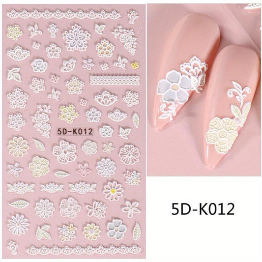 5D Embossed Nail Art Stickers - Rose Tulip Dreamcatcher Lace Flower Designs