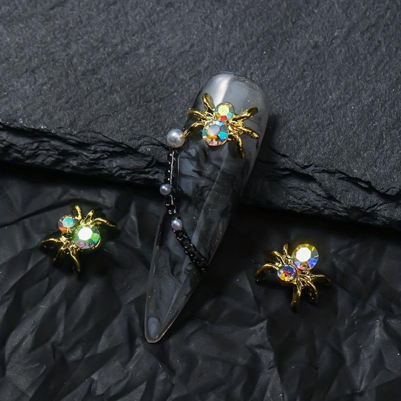 10pcs Halloween Spider Nail Art Charms With Rhinestones 3D Alloy Spider Nail Gem