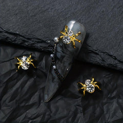 10pcs Halloween Spider Nail Art Charms With Rhinestones 3D Alloy Spider Nail Gem