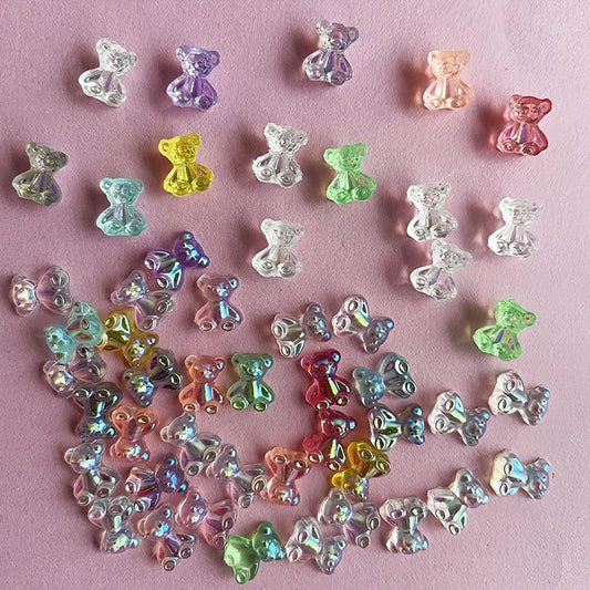 50 Pcs Aurora Bear Resin Nail Charms DIY Manicure Accessories