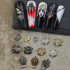 36pcs 3D Halloween Skeleton Spider Nail Art Charms With Rhinestones