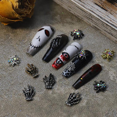 36pcs 3D Halloween Skeleton Spider Nail Art Charms With Rhinestones