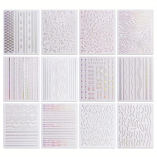 12 Sheets Aurora Nail Art Stickers Decals Glitter Holographic Nail Supplies