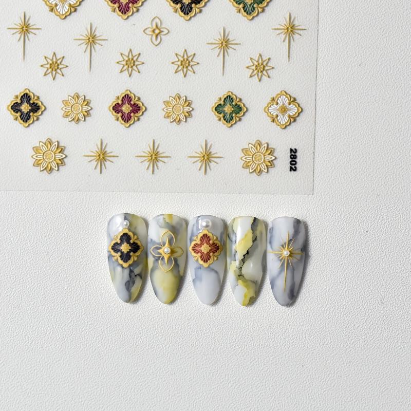 Bohemia Style Holographic Nail Stickers 5D Engraved Self Adhesive Decals