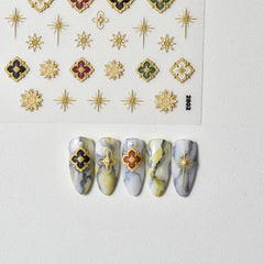 Bohemia Style Holographic Nail Stickers 5D Engraved Self Adhesive Decals