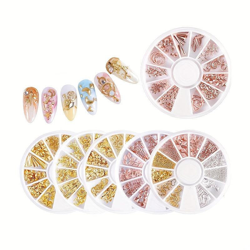 3D Silver Rose Nail Charms Metal Rivets Studs Rhinestones Pearls DIY Nail Art