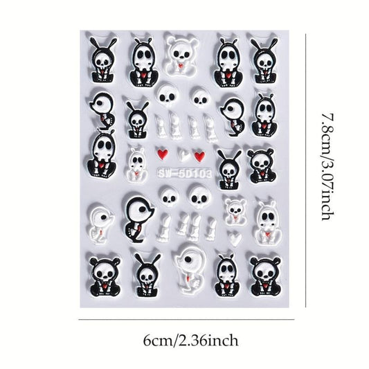 5D Halloween Nail Art Stickers - Self Adhesive Skeleton Pumpkin Decals
