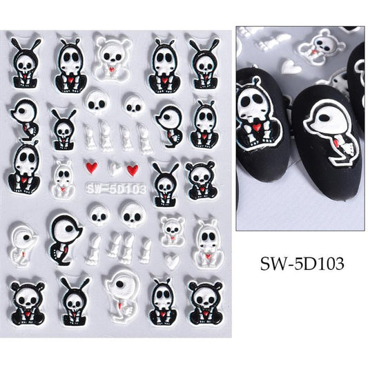 5D Halloween Nail Art Stickers - Self Adhesive Skeleton Pumpkin Decals