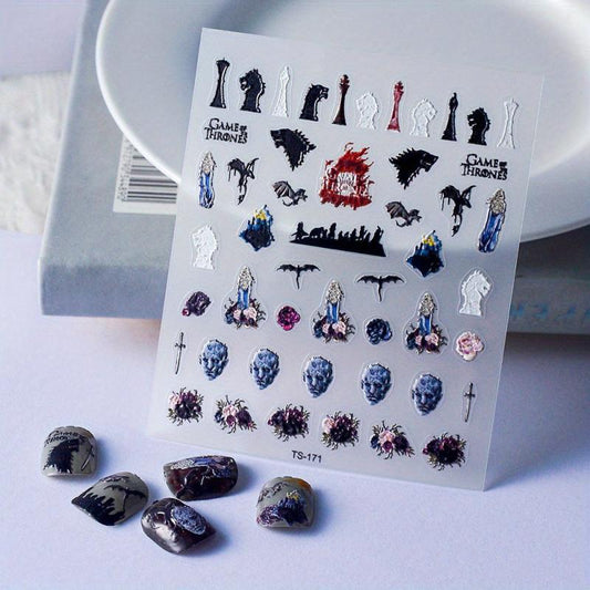 5D Embossed Nail Art Stickers Colorful Decals DIY Nail Decorations