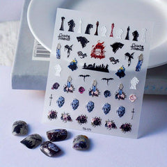 5D Embossed Nail Art Stickers Colorful Decals DIY Nail Decorations